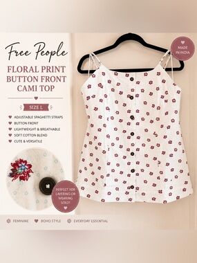 Free People White Cami Top with Red Floral Print